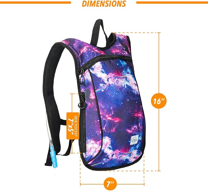 Vibe Festival Gear Hydration Pack Backpack with 2L Water Bladder for Women, Men, Teens, Kids - Hydropack Hydro Sports, Outdoor, Running, Camping, Hiking, Festivals, Raves