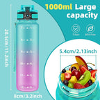 OLDLEY 32 oz Water Bottle, Motivational Water Bottle with Time Marker, Sports Water Bottle With Strap, Leakproof & BPA Free Large Water Bottles for School, Gym, Travel,Tritan,Green&Purple