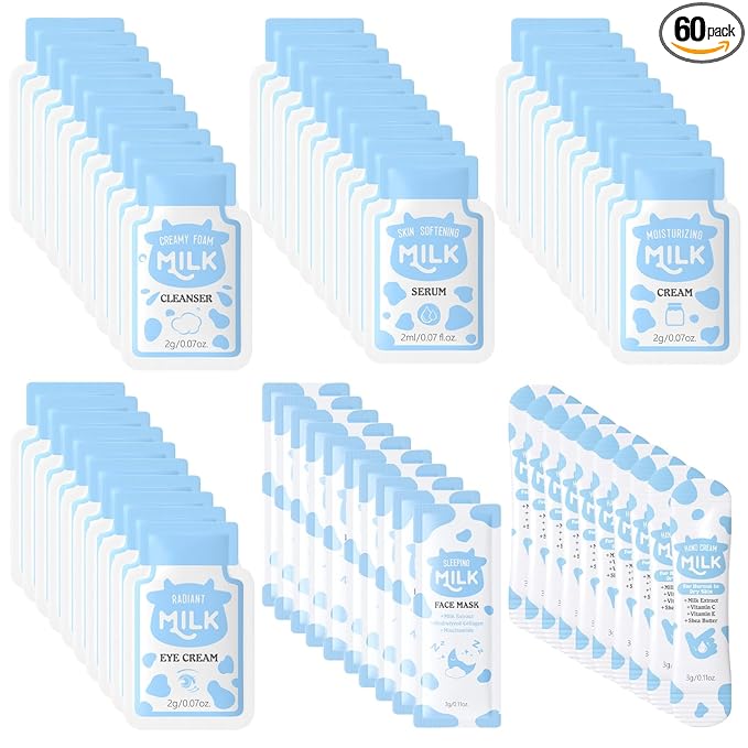 60 PCS Travel Milk Skincare for Kids 10-12, Kids Skin Care Set for Girls Ages 8-12, Preteen & Teen Skin Care Kit with Milk Extract, Christmas Gifts for Teenage Girls, Smooth Hydrating