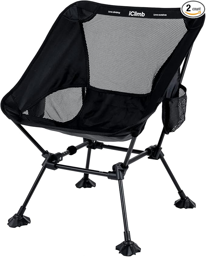 iClimb Ultralight Compact Camping Folding Beach Chair with Anti-Sinking Large Feet