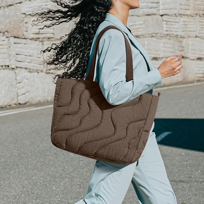 tomtoc 14-inch Puffy Laptop Tote Bag for Women 10L, Lightweight Puffer Work Tote with Padded Device Compartment for 13/14-inch MacBook Laptop, Organized Work Bag for Office, Business, Daily Essentials