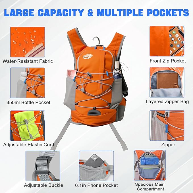Hydration Backpack 20L Lightweight Breathable Water Backpack with 2L Water Bladder, Adjustable Chest Straps Running Hydration Vest for Cycling, Hiking, Climbing