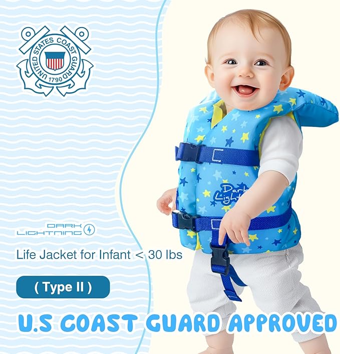 Dark Lightning USCG Approved Infant Life Jacket 0-30 lbs, Swim Vest for Baby/Toddlers 1-3 Year Old 20-30 lbs,Toddler Floaties for Pool Swimming,Boating,Beach,Puddle
