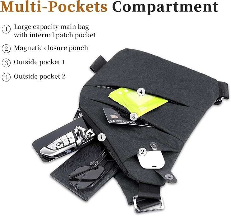 Anti Theft Crossbody Travel Bag for Women Men,Multi-pocket Crossbody Bag,Slim Sling Bag with Adjustable Strap