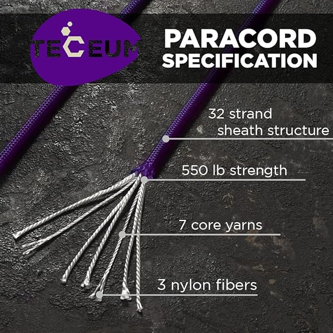 TECEUM 5/32" Paracord Rope 1000 – 1000ft / 200ft / 100ft / 50ft – Tactical Parachute Cord 4mm – 45+ Colors – Nylon String for Survival & Camping Gear – Stripe Cord for Survival – Utility Rope