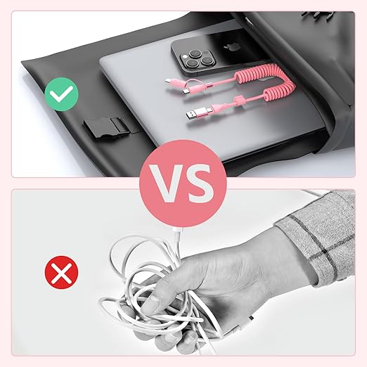 Coiled Carplay 4-in-1 USBA/Type C to USB-C/Lightning Cable Multi Combo for Apple Carplay& Android Auto,60W Fast Charge&Data Sync Car Charger Cord for iPhone 15/14/13/12,Samsung,Android-Pink