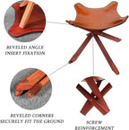 Leather Stool 4-Legs, Portable Beech Wood Artist Folding Stool, Italian Top Vegetable Tanned Leather Seat, Home Fashion Genuine Leathers Director’s Stool for Home Outdoor Camping Fishing