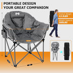 LILYPELLE Oversized Heated Patio Lounge Chair - Portable Moon Saucer Folding Chair with 3 Heat Levels for Camping & Lounge