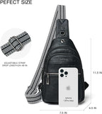 7L Sling Bag For Women Faux Leather Anti Theft Small Casual Daypack Backpack Fanny Pack Crossbody Chest Bags Purse Waterproof Black