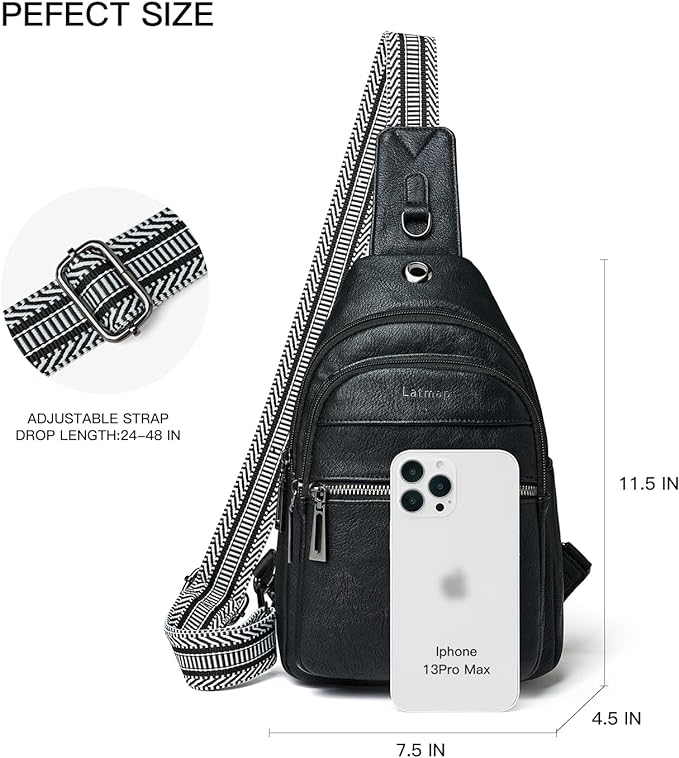 7L Sling Bag For Women Faux Leather Anti Theft Small Casual Daypack Backpack Fanny Pack Crossbody Chest Bags Purse Waterproof Black