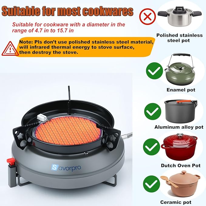 Portable Camping Stove Infrared Windproof, Backpacking Stove13400 BTU Single Butane Burner for Outdoor Hiking with Piezo Ignition