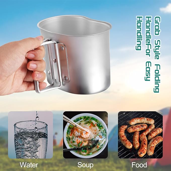 Military Canteen Cookware Set Include 1 QT Military Army Aluminum Alloy Canteen 0.5 QT Multi-Functional Water Bottle with Grab Handled Cup Green Canvas Cover Bag for Outdoor Camping Hiking