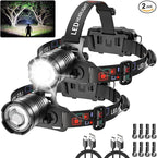 High Lumen Rechargeable Headlamp, Super Bright Head Lamp, 90°Angle Head Lights for Forehead, Adjustable Focus Headlight, 4Mode LED Headlamp Rechargeable, Headlamps for Adults Hard Hat Camping (2Pack)