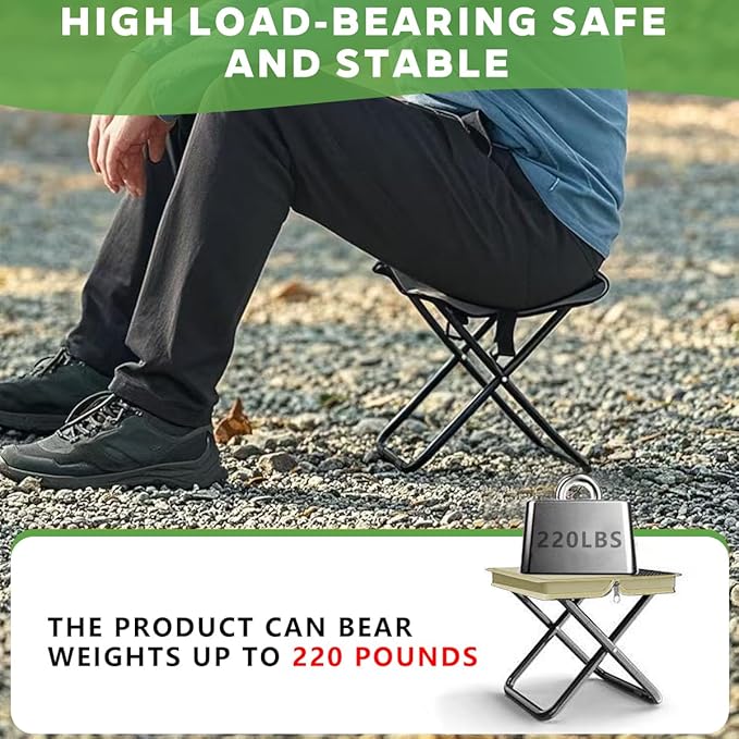 Portable Folding Stool-Handbag-Style Ultralight Camping Chair with Double Storage Pockets, 3Layer 600D Oxford Cloth, Heavy-Duty Carbon Steel Frame for Outdoor Fishing