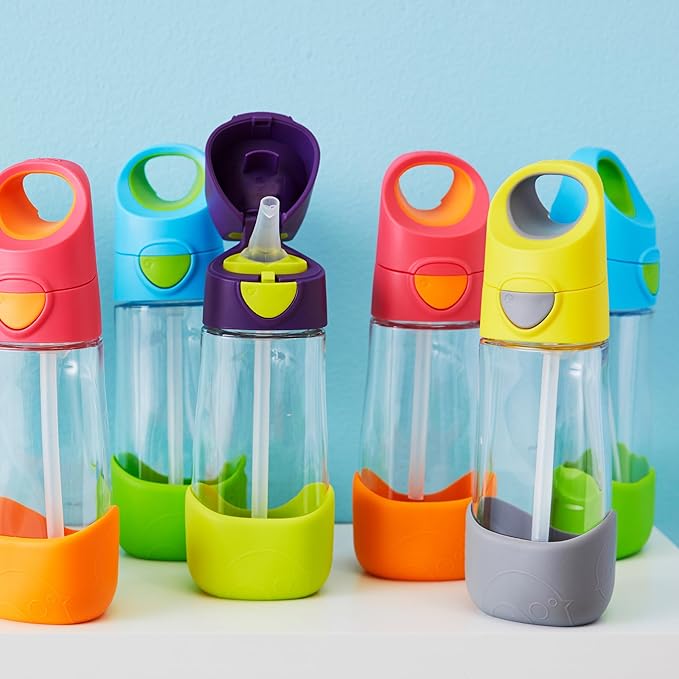 b.box Kids Water Bottle – Tritan Toddler Drink Bottle with Straw for School, Daycare, Travel w/Easy-Grip Triangular Design, Leak Proof Lid & Handle, BPA Free, Dishwasher Safe (Emerald Forest)