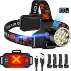Led Headlamp Rechargeable, Super Bright Headlights for Head, Motion Sensor Head lamp, 3 Modes USB-C IPX7 Waterproof Head Flashlight for Adults, Rechargeable Headlamps for Camping Hiking Hard Hat