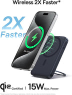 Baseus PicoGo Magnetic Power Bank, Qi2 Certified 15W Ultra-Fast Wireless Portable Charger with Stand, Ultra-Slim 5000mAh Battery Pack for iPhone 17 Pro Max 16/15/14/13/12