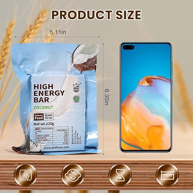 Emergency Food Bars - Coconut Flavor Hardtack, Mre Meals Military, 20 Years Shelf Life, Emergency Meals Ration Bars, Emergency Supplies for Disaster Preparedness, 12 Count