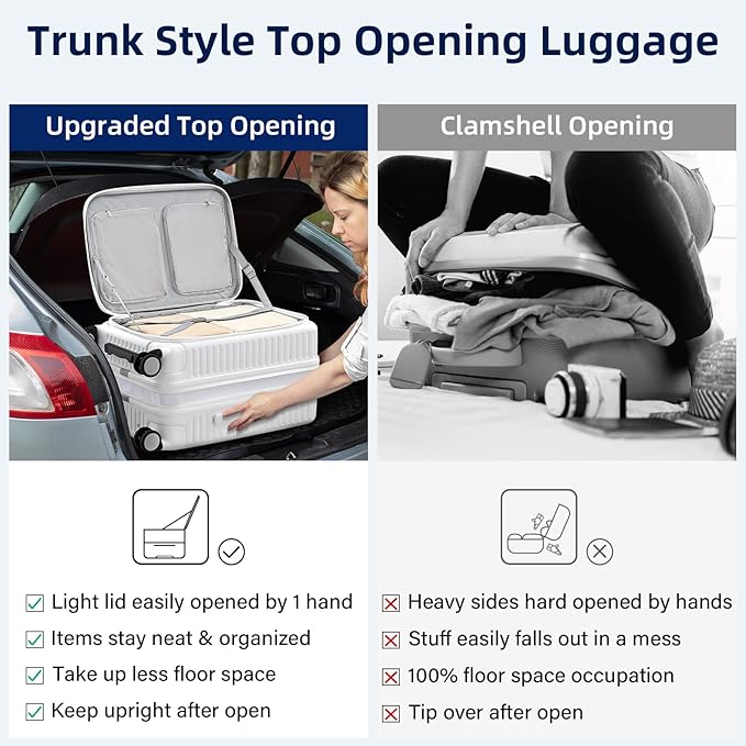 20 Inch Carry on Luggage 22x14x9 Airline Approved Hard Shell Suitcases with Wheels, Top Opening Expandable Carry on Luggage with Cup Holder Small Rolling Suitcase with Lock, White