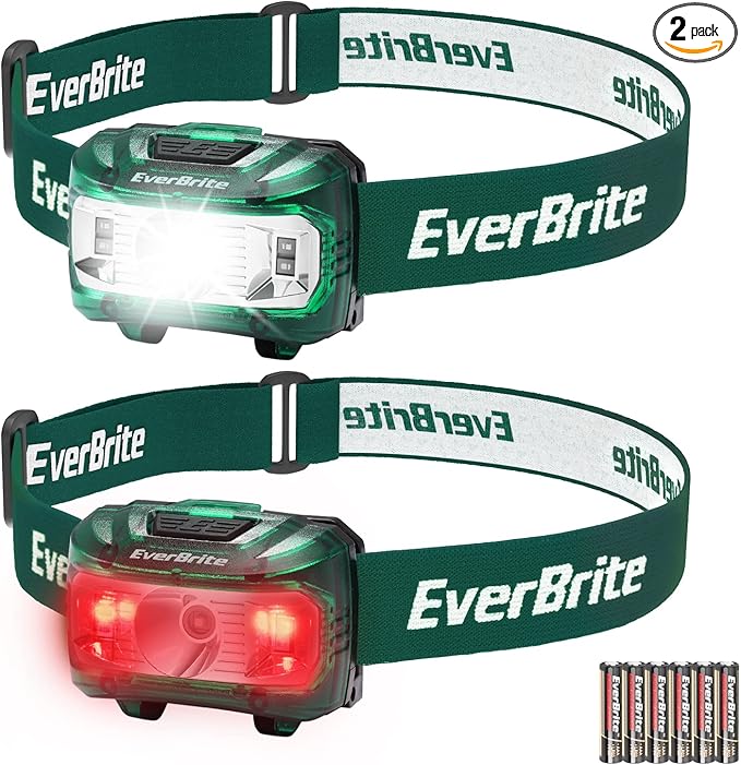 EverBrite Headlamp, 2 Pack Kids Headlamp with Red Light and Memory Function, Head Lamp for Adults and Kids with 5 Modes, Bright Headlamps for Camping, Running, Batteries Included