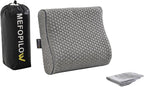 Memory Foam Travel Pillow with Washable Cover & Carry Bag – Compact, Soft & Breathable Neck Pillow for Airplane, Camping & Car (Gray- with Extra Gray Cotton Cover, 13.8x11.8x3.9/3.1 inches)