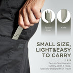 2 in 1 Camping Eating Utensils Set, Reusable Magnetic Camping Utensils Set, Portable Cutlery Backpacking Gear, Compact Spoon-Fork-Knife Cutlery Travel Utensils for Lunch Hiking Outdoor Survival