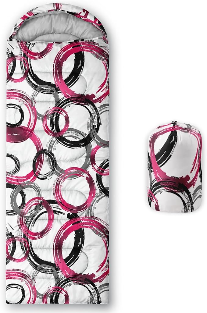 Sleeping Bags for Adults and Kids，3D Printing Camping Sleeping Bag for Girls Boys Lightweight Waterproof Cold/Warm 3-Season，Outdoor Travel with Compression Bags