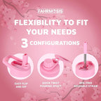 64 Oz Water Bottle with Straw Stainless Steel Sports Water Bottle with 3 Lids (Straw, Chug and Flip Lid) Leak Proof Metal Half Gallon Jug for Men & Women - Pink