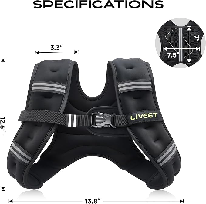 Weighted Vest Women with Pocket, 5 10 15 20 25 30 lbs Weighted Vest for Men, Weight Vest with Reflective Strips Adjustable Buckle Straps for Walking Running Strength Training Cardio Workout