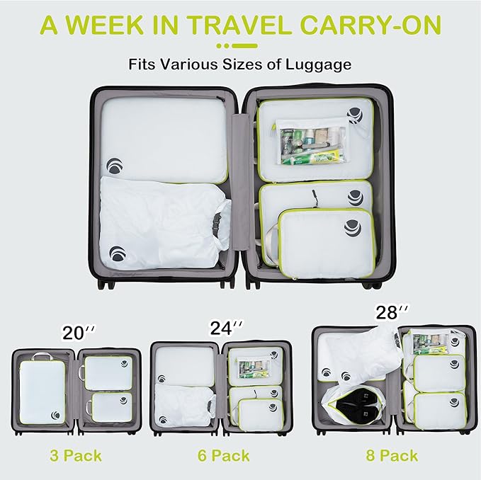 Cipway Compression Packing Cubes, Ultralight Luggage Organizer Bags with Laundry Bags and Clear Toiletries Bag,Travel Essentials for Carry on Suitcase (6 Piece,White)