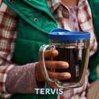Tervis Clear & Colorful Tabletop Made in USA Double Walled Insulated Tumbler Travel Cup Keeps Drinks Cold & Hot, 16oz Mug, Red
