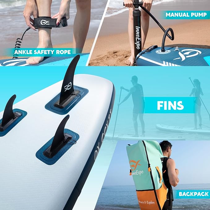 InnoExpo Inflatable Stand Up Paddle Boards with Premium Accessories, Wide Stable SUP Paddle Board Design, Non-Slip Comfort Deck for Youth & Adults