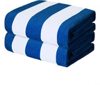 Exclusivo Mezcla 2 Pack Cotton Oversized 35x70 Inches Cabana Stripe Beach Towels, Super Absorbent Soft Plush Pool Bath Towel (Ocean Blue)