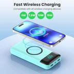 Wireless Portable Charger 40800mAh with 3 Built-in Cables,7-in-1 15W Wireless Charging Power Bank,25W PD QC 4.0 Fast Charging USB C LCD Display Battery Pack for iPhone 16/15/13,Samsung,Android-Green