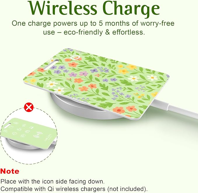 Wallet Tracker Card (iOS Only), Rechargeable Bluetooth Smart Tracking for Apple Find My Compatible Anti Tracker for Men Women Slim Item Locator for Purse Passport Key Luggage Tag (1Pcs/Green FLR)