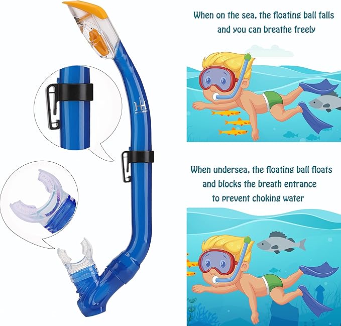Kids Mask Fins Snorkel Set Snorkeling Packages, with Diving Mask, Snorkel, Adjustable Swim Fins, Mesh Bag, Anti-Fog Anti-Leak Snorkeling Gear for Kids for Snorkeling Swimming Diving