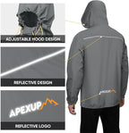 APEXUP Packable Rain Jacket Men with Reflective Zipper, Lightweight Waterproof Raincoat, Mens Rain Jacket for Outdoor Sports