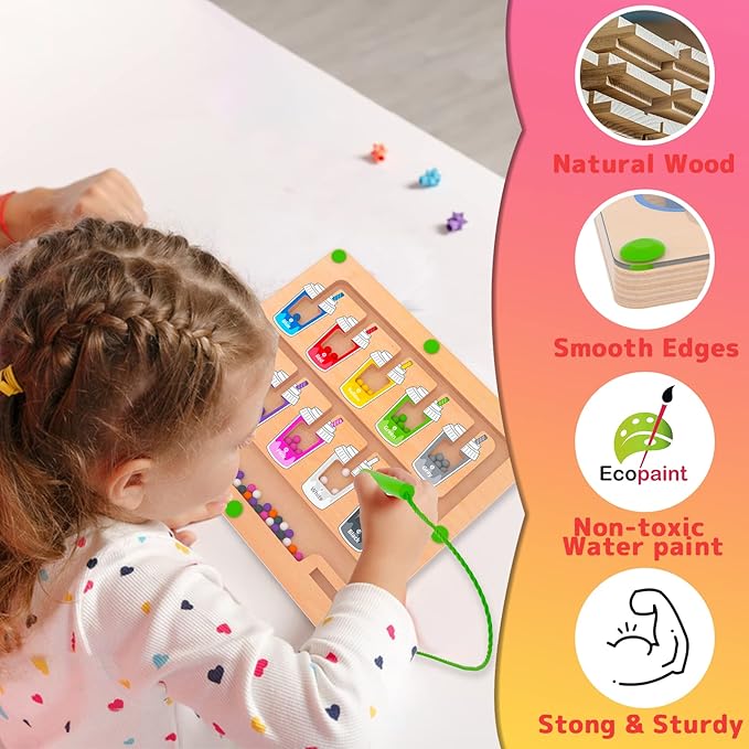 MTYOKILN Magnetic Color and Number Maze, Montessori Wooden Magnet Puzzle Game Board for Toddlers, Learning & Education Toys for Preschoolers, Fine Motor Skills Toys for Boys Girls 3-5 Years Old