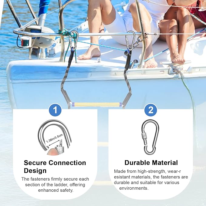 Heavy Duty 5-Step Boat Rope Ladder – 400lbs Capacity, Extra-Long Design for Easy Boarding. Perfect for Inflatable Boats, Fishing Boats, Kayaks, Motorboats, and Canoes. Ideal for Safe Marine Use