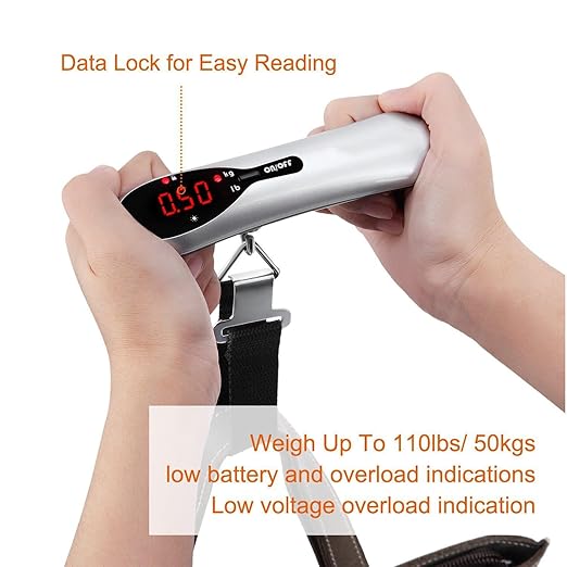 Electronic Handheld Luggage Scale, 50kg Mini Travel Scale for Shipping, High-Precision Portable Scale for Grocery Bags(Black)