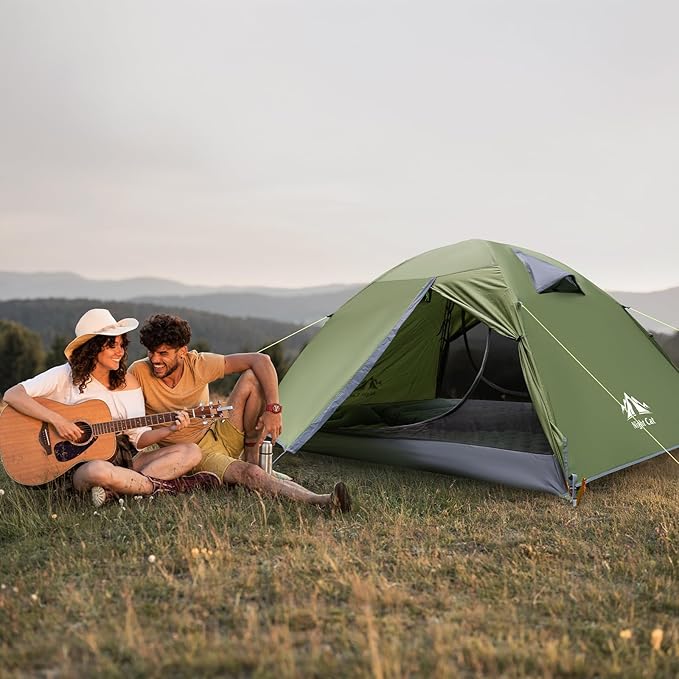 Night Cat 2-Persons Backpacking Tent: Waterproof Lightweight Camping Tent for Two People Hiking Outdoor Mountain with Aluminum Poles and Rainfly Green