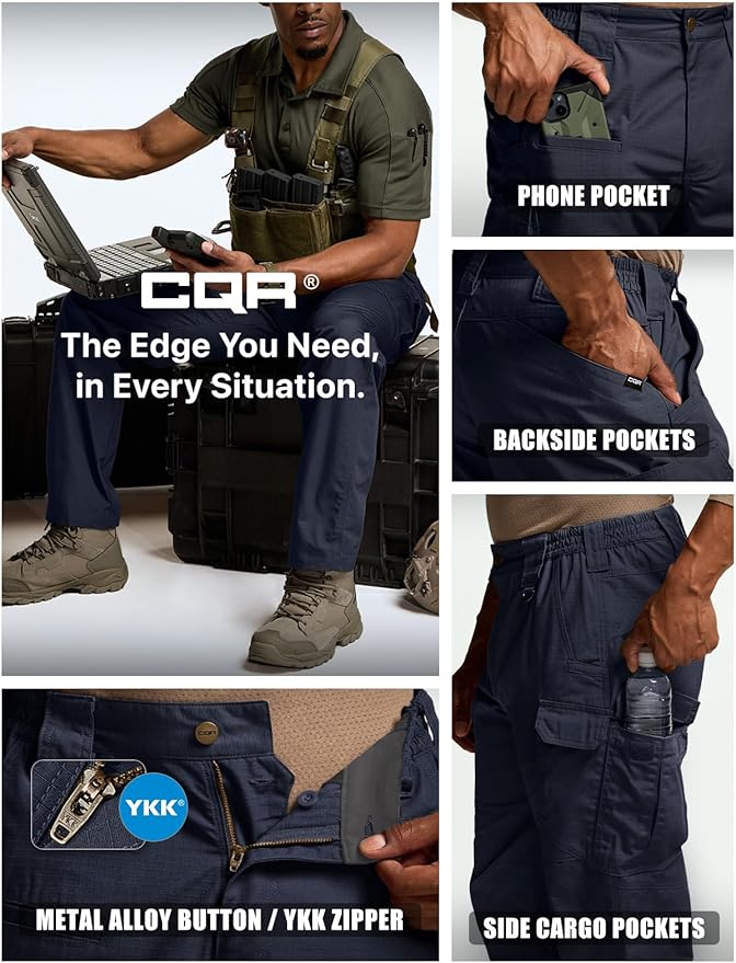 CQR Men's Tactical Pants, Water Resistant Ripstop Cargo Pants, Lightweight EDC Work Hiking Pants, Outdoor Apparel