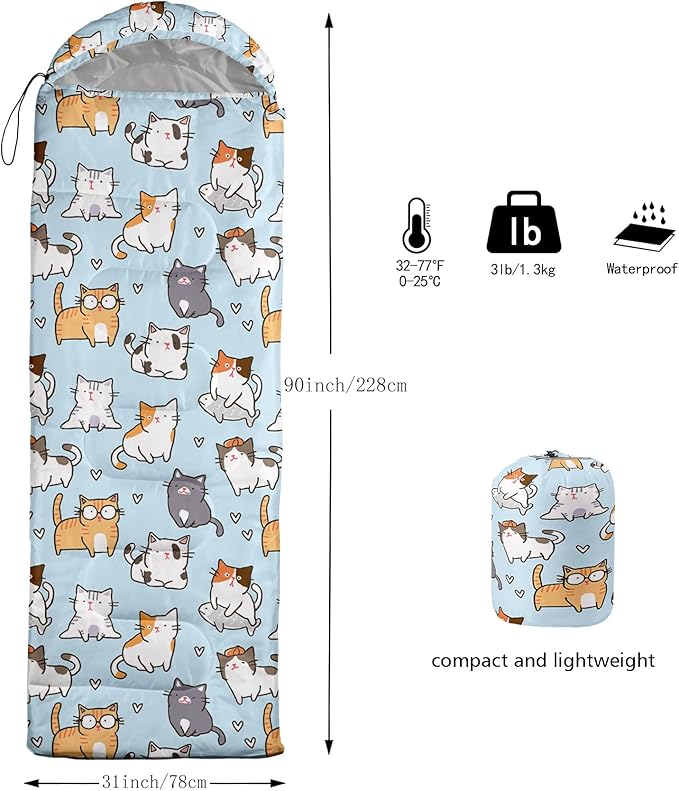 QOOMO Animals Camping Sleeping Bags,3 Season Warm & Cool Weather,Lightweight,Waterproof Sleeping Bags for Adults & Kids,Traveling,and Outdoors,Camping Gear Equipment