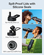 40oz Insulated Water Bottle,Stainless Steel Vacuum Water Bottle, BPA-Free & Leakproof -with Paracord Handle,Strap,Straw Spout Lids,Large Water Jug for Gym Sports