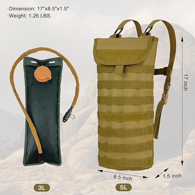 5L Hydration Pack, Water Backpack with 3L Water Bladder, MOLLE System for Outdoor Hiking, Biking, Running