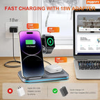 3 in 1 Charging Station Wireless Charger lPhone Foldable Charging Stand for Multiple Devices with Quick Charger for lPhone 16/15/14/13 Pro Max Watch AriPods Pro 2