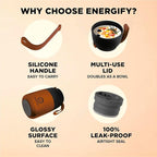 ENERGIFY Vacuum Insulated Food Jar. Large 17oz Bowl incl Folding Spoon, Cup. Wide Mouth Keep Hot & Cold Drinks Soup Lunch Container for Adults BPA-Free Stainless Steel, Leak Prooff Spiced copper