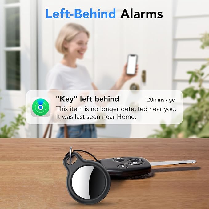 Air Tracker Tags-4 Pack, 2025 New [Apple MFi Certified], Bluetooth Tracker Work with Apple Find My (iOS Only), Replaceable Battery Last 2 Years,Item Finder for Luggage/Key/Suitcase,with Diverse Holder