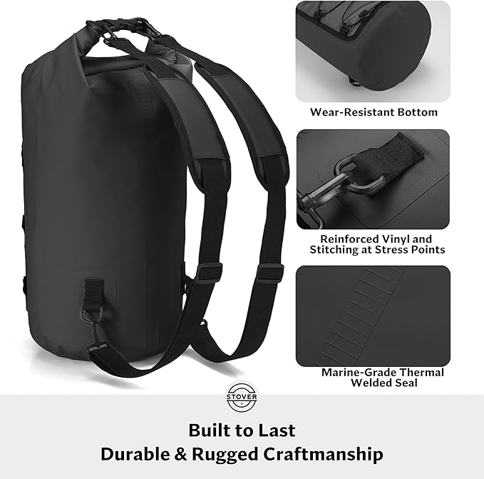 STOVER 5/10/25/30/40/55L Waterproof Backpack- Floating Dry Bag for Kayaking, Travel, Beach, Hiking, & Camping, Men/Women