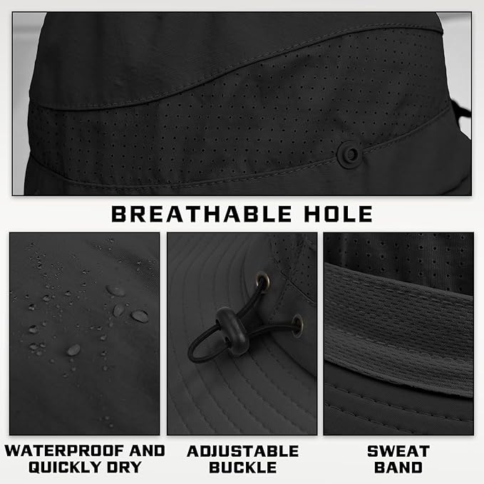 Sun Hats for Men Women, UPF50+ Protection Safari Hat,Wide Brim Fishing Hat with Neck Flap,Bucket Hats for Beach Hiking